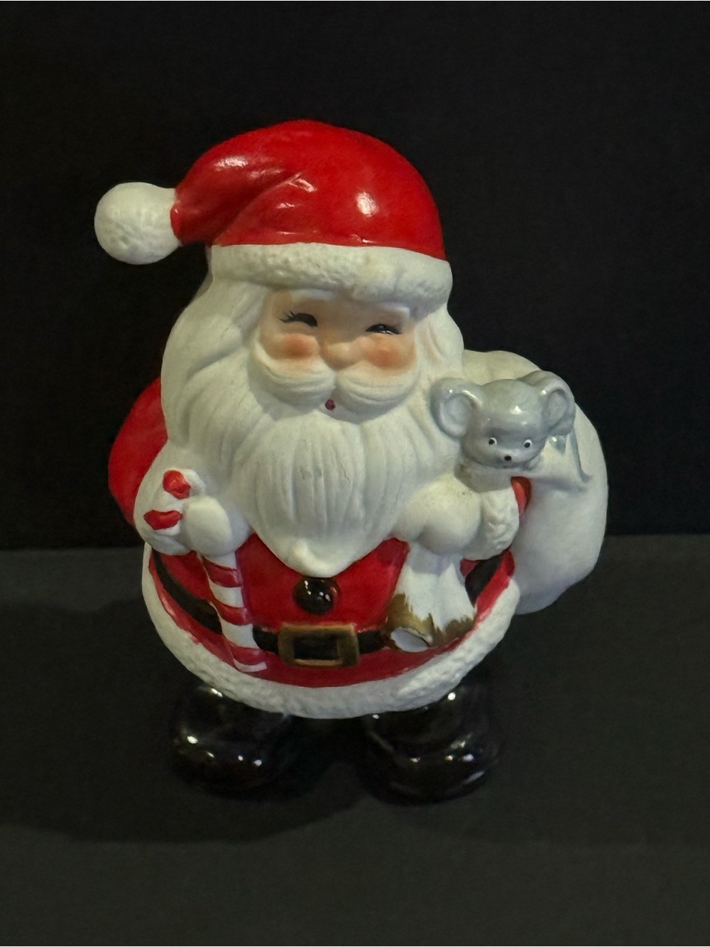Vintage Homco Ceramic Santa Claus Piggy Bank Mouse on Bag 5212 Christmas Holiday